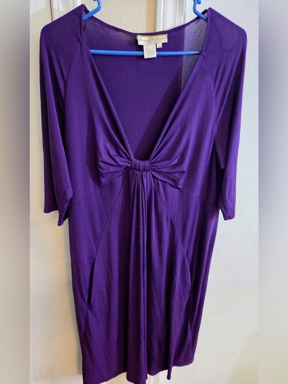 🔥🏷️Morgan McFeeters Purple Knotted V-Neck Tunic Dress 3/4 Sleeve Size 14